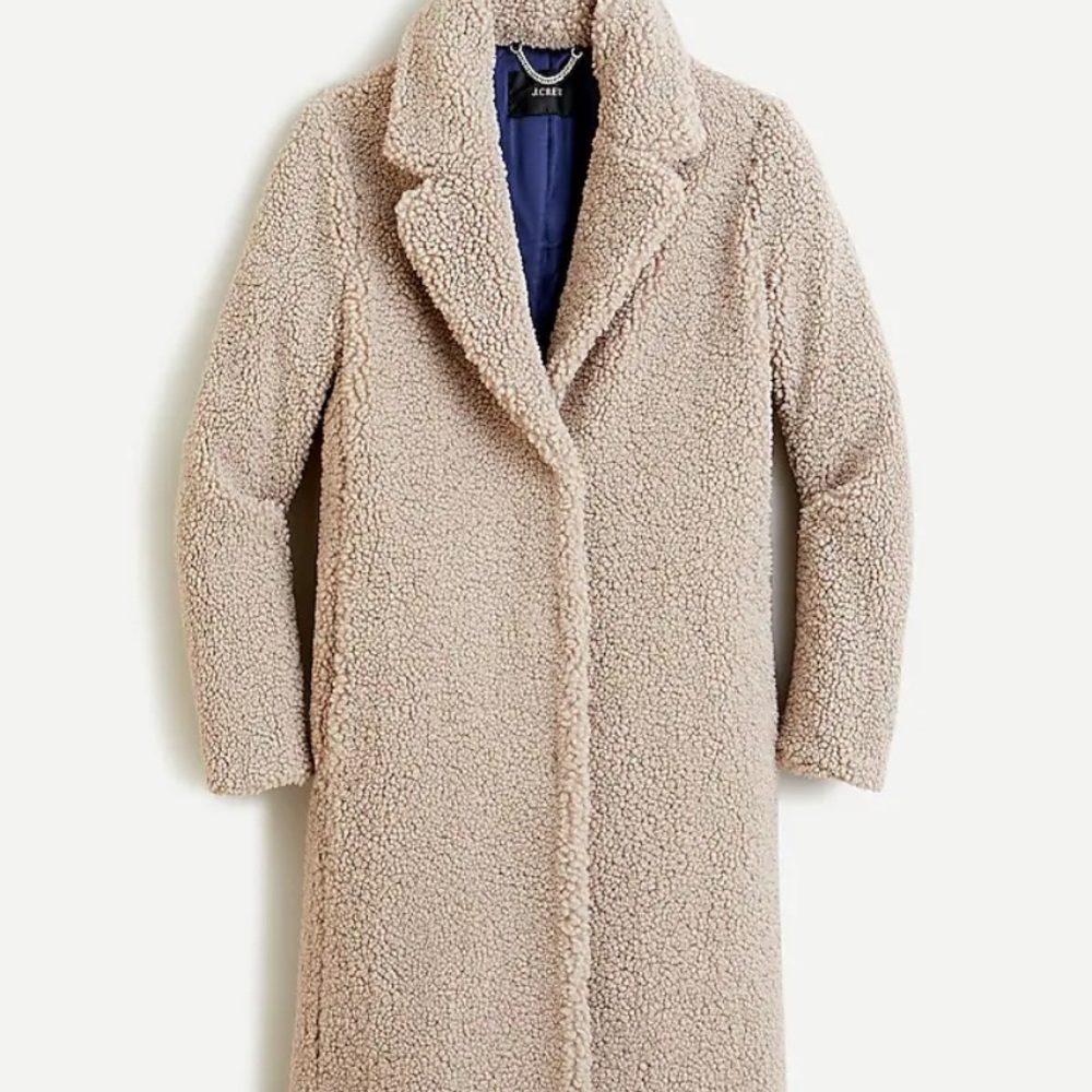 JCrew Teddy Sherpa Topcoat in Nantucket Fog. New with tags.  Size M